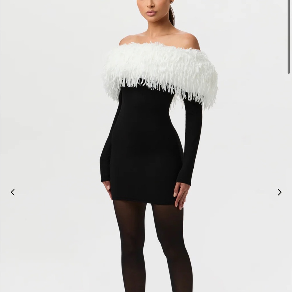 Naked Wardrobe Black and White Off-Shoulder Mini Dress